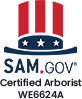 A Sam.gov badge with the words "certified arborist WE6624A"